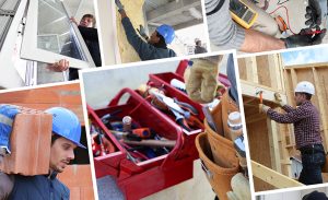 Photo collage of construction images - toolbox construction workers renovations